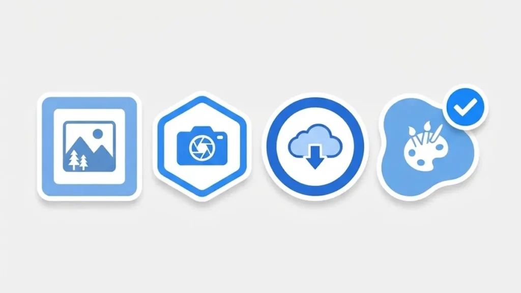 Illustration showing web image file format badges WebP AVIF JPG PNG SVG connected to a web server