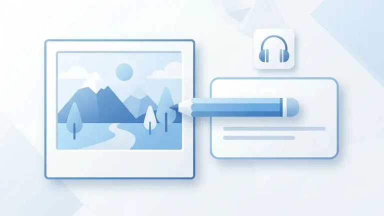 Illustration showing web image alt text code attributes and screen reader accessibility symbols