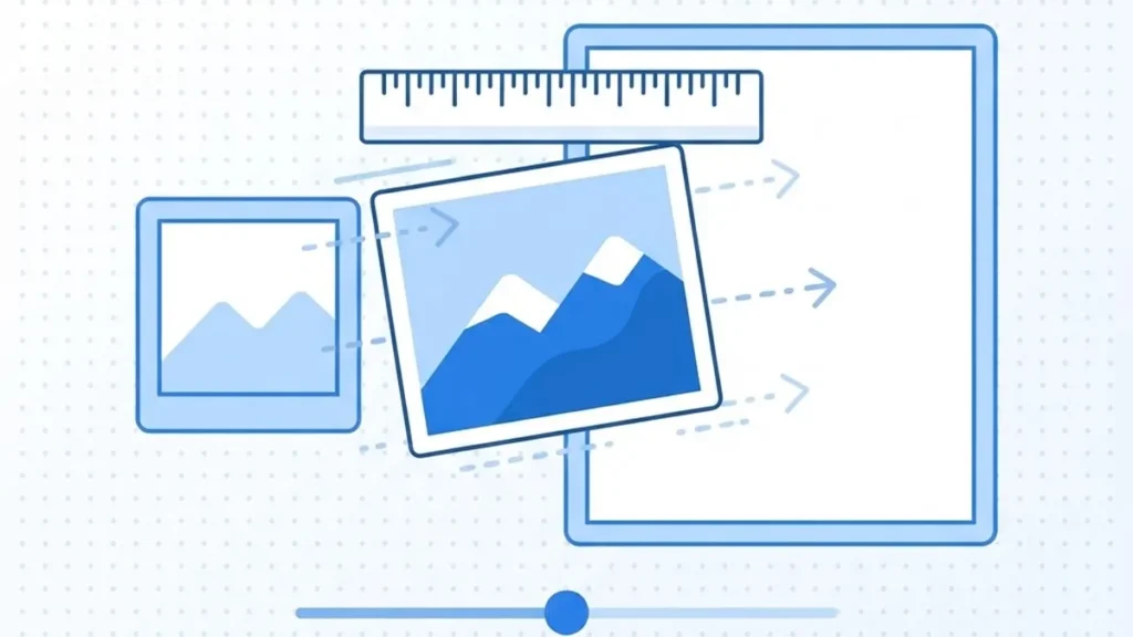 Illustration showing website page layout mockups with pixel dimension labels and resolution grids